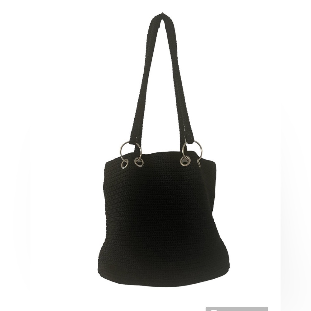 5/$25 Chunky knit crocheted black purse with silver hardware - Picture 1 of 9